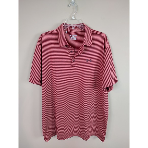 Under Armour Other - Under Armour Mens HeatGear Striped Polo Shirt Red Black 2XL Loose Short Sleeve